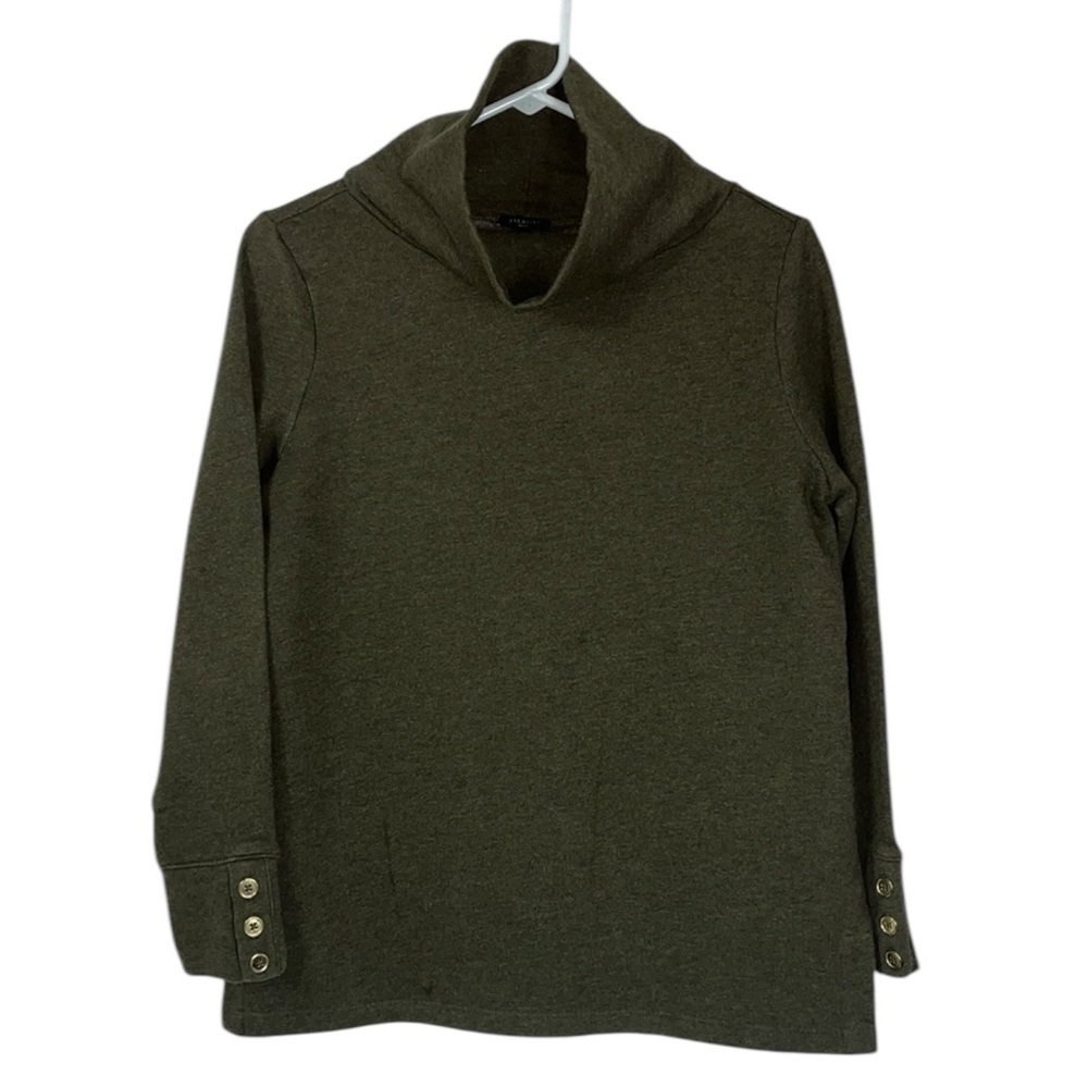 Talbots popover high neck long sleeve casual top Sz SP Army Green